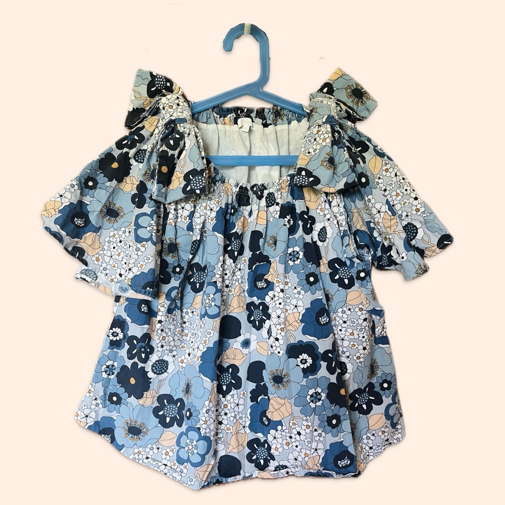 Chloé Girls Crazy Daisy Blue Floral Blouse with Bows Flower Fairy Halloween